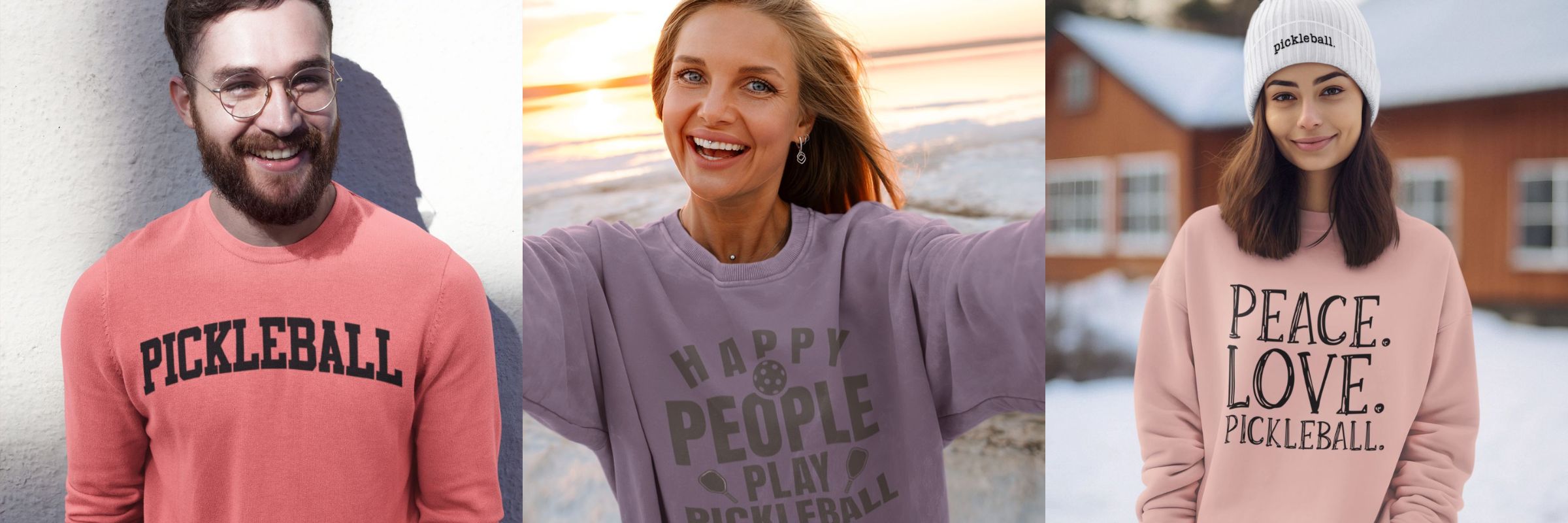 Tan sweatshirts with pickleball logo by coast to coast pickleball